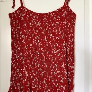 Red Floral Flare Leg Smocked Jumpsuit